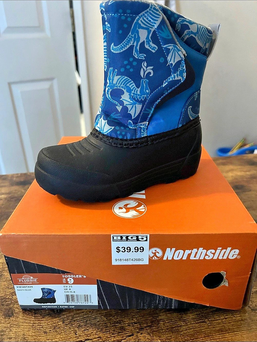Northside Flurrie Polar Dinosaur Print Boots Blue & Black US 9